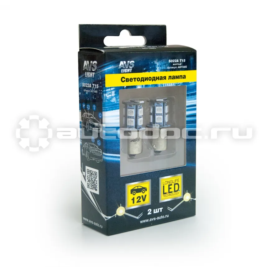 AVS Лампы светодиодные T15 S022A  | жёлтый | (BA15S) 13SMD 5050 12V 1 contact