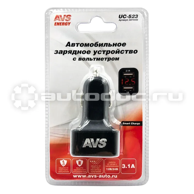 AVS Автомобильное зарядное устройство USB с вольтметром UC-523