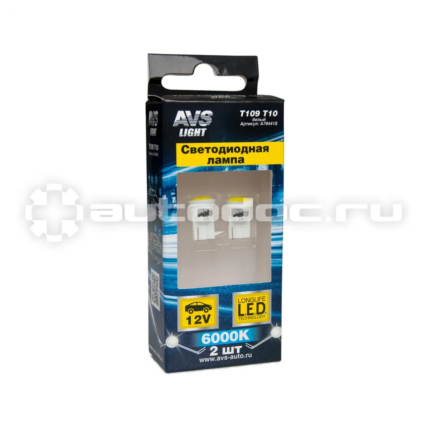 AVS Лампы светодиодные T10 T109  | белый |  (W2.1x9.5D) COB 6 chip.