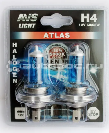 AVS Лампы галогенные Atlas H4 +30%