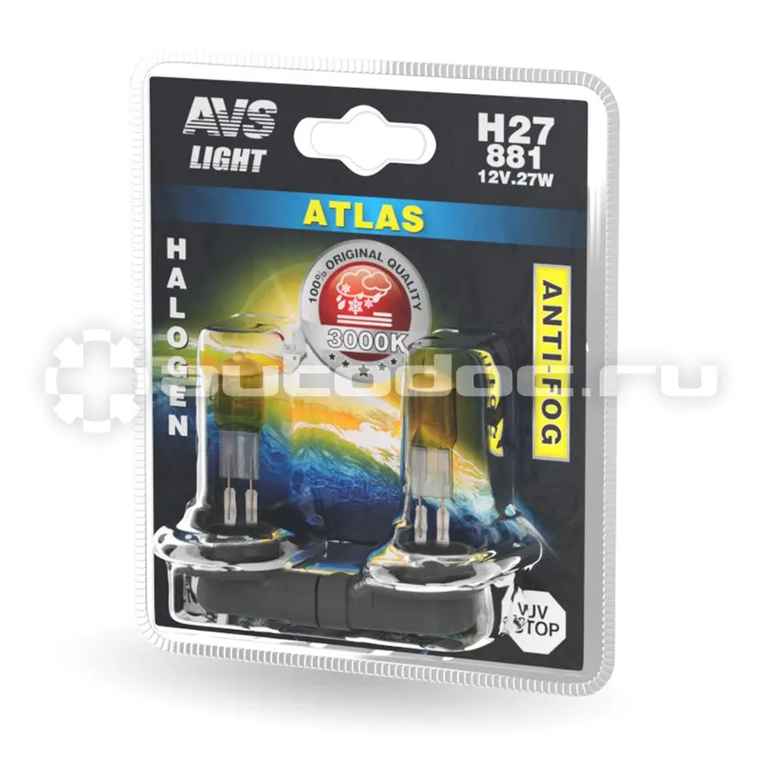 AVS Лампы галогенные ATLAS ANTI-FOG  |  желтый H27 | 881 12V.27W