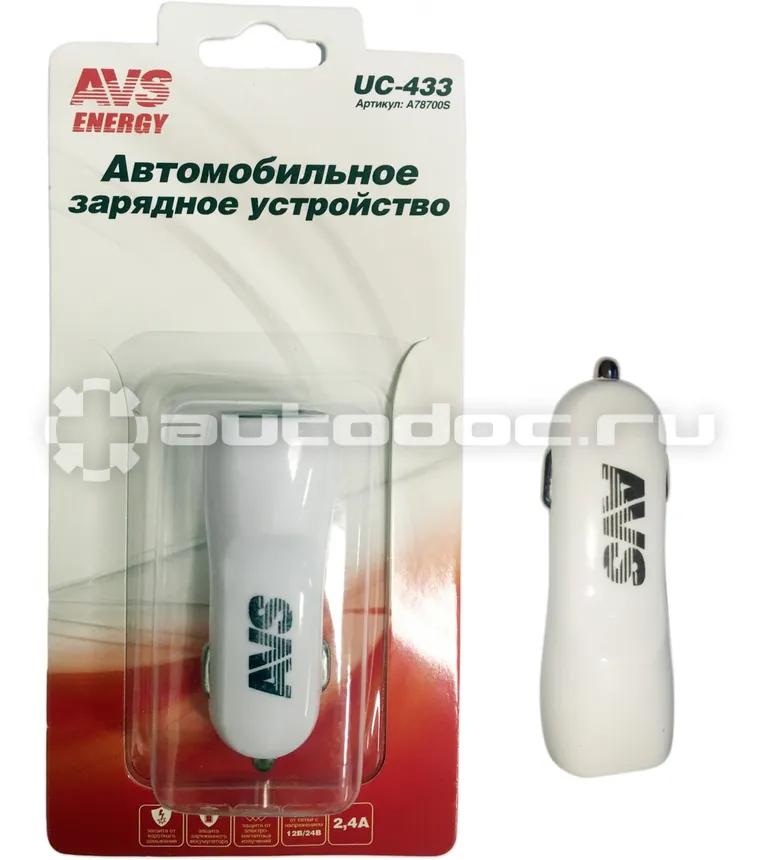 AVS Автомобильное зарядное устройство USB UC-433