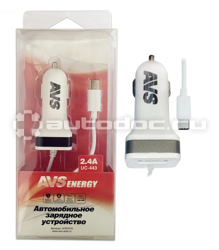 AVS Автомобильное зарядное устройство USB UC-443