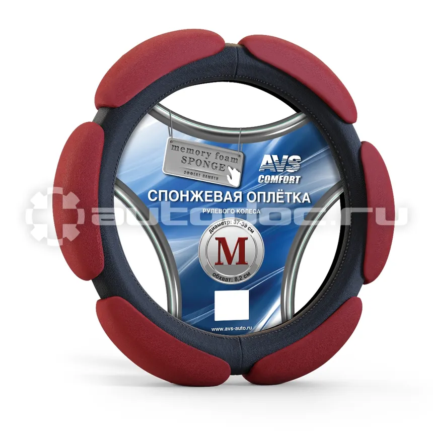 AVS Спонжевая оплетка руля (размер M, красный) SP-426M-RD