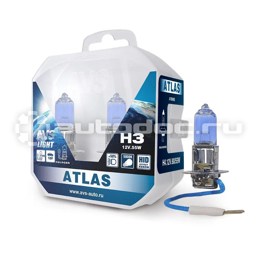 AVS Лампы галогенные ATLAS PB  | 5000К |  H3.12V.55W Plastic box