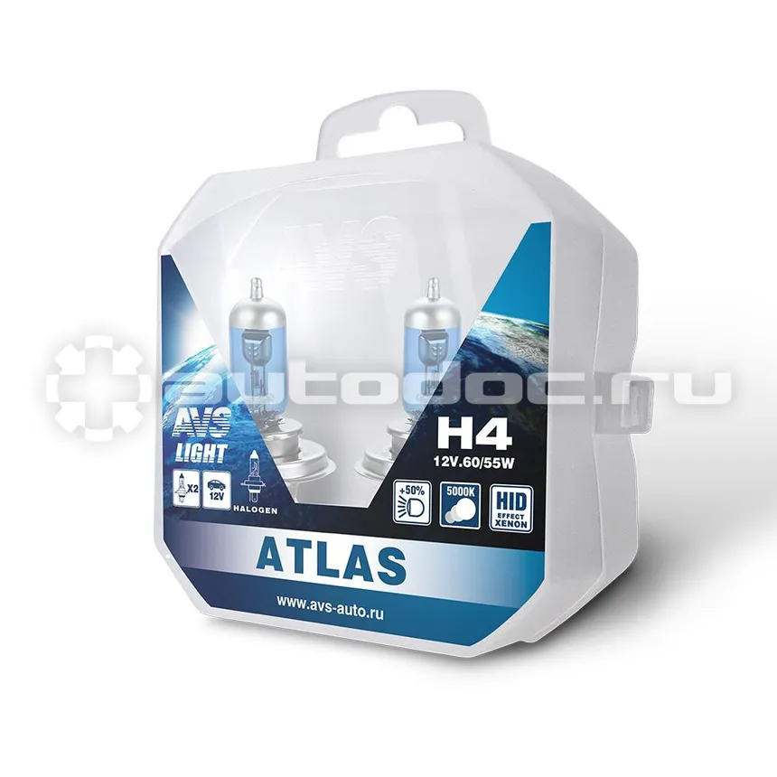 AVS Лампы галогенные ATLAS PB  | 5000К |  H4.12V.60 | 55W Plastic box