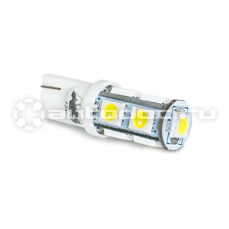 AVS Лампы светодиодные T10 T028  | белый |  (W2,1x9,5d) 9SMD 5050 3chip W5W