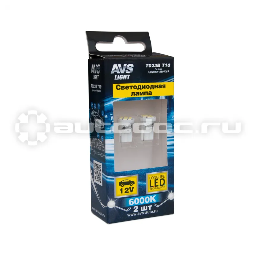 AVS Лампы светодиодные T10 T023B  | белый |  (W2,1x9,5d) 8SMD 1210