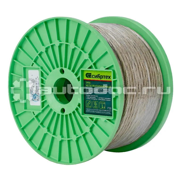 СИБРТЕХ 47632 Трос металлополимерный прозрачный ПР-5.0, (5,0мм толщина, катушка 100м.п.)