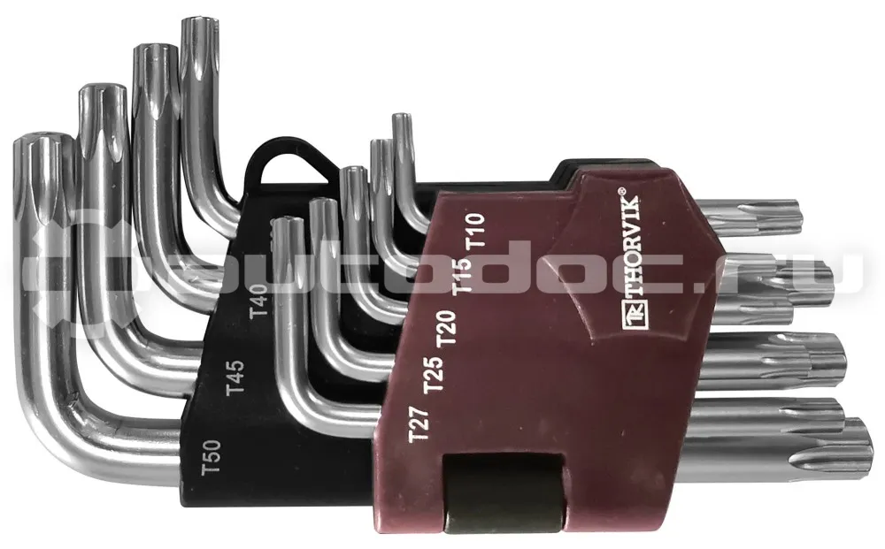 THORVIK Набор ключей торцевых T-TORX коротких с центрированным штифтом, Т10H-T50H, 9 предметов