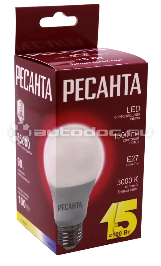 РЕСАНТА Лампа светодиодная LL-R-A65-15W-230-3K-E27