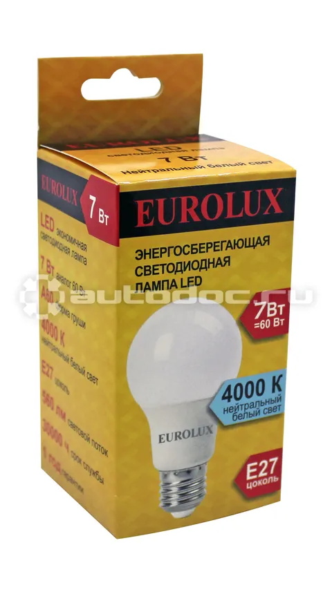 EUROLUX Лампа светодиодная LL-E-A60-7W-230-4K-E27