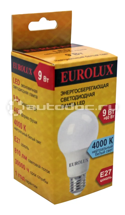 EUROLUX Лампа светодиодная LL-E-A60-9W-230-4K-E27