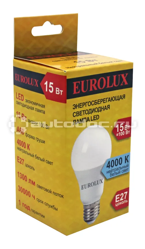 EUROLUX Лампа светодиодная LL-E-A60-15W-230-4K-E27