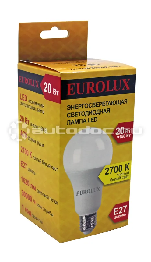 EUROLUX Лампа светодиодная LL-E-A70-20W-230-2,7K-E27