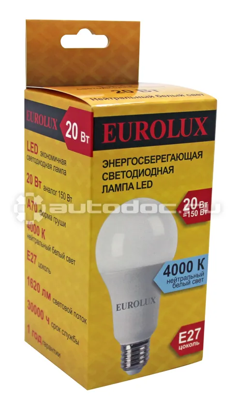 EUROLUX Лампа светодиодная LL-E-A70-20W-230-4K-E27