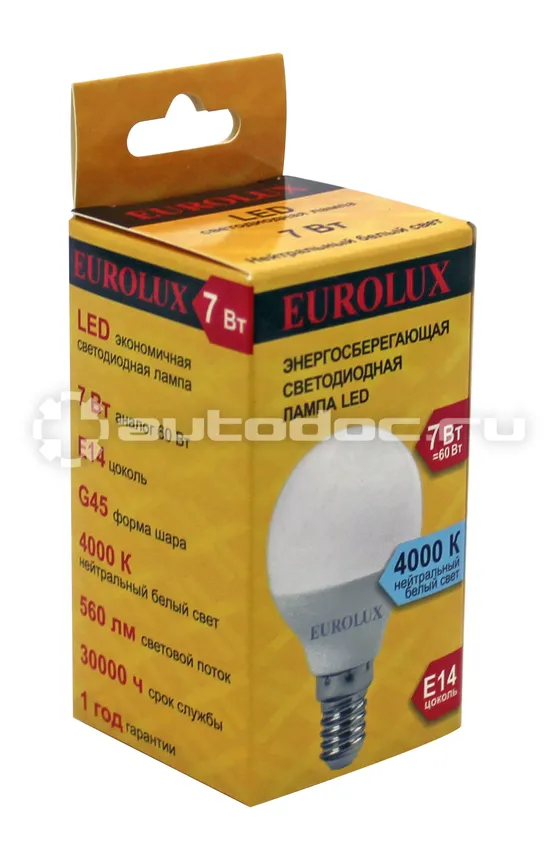 EUROLUX Лампа светодиодная LL-E-G45-7W-230-4K-E14