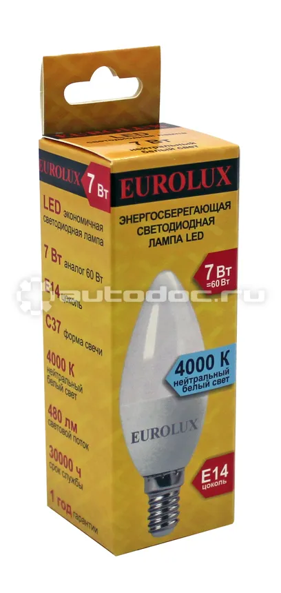 EUROLUX Лампа светодиодная LL-E-C37-7W-230-4K-E14
