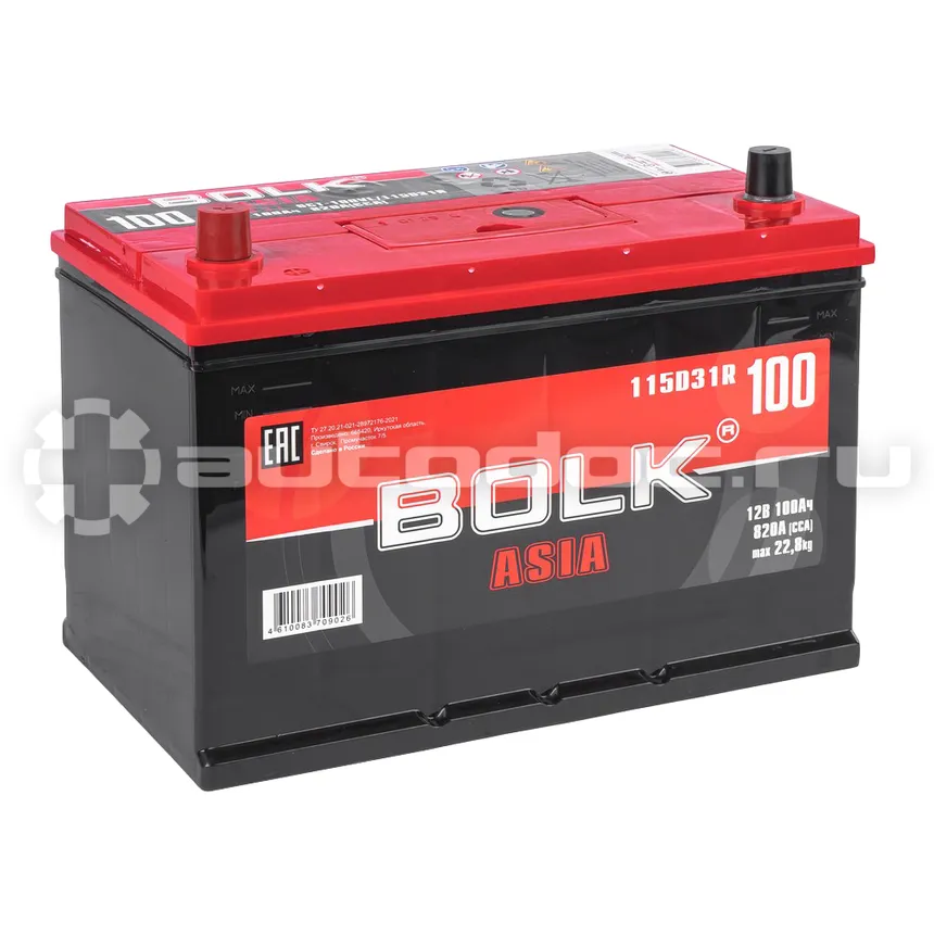 BOLK Аккумулятор ASIA 100 А/ч прямой L+ 306x175x225 D31 EN 820 А