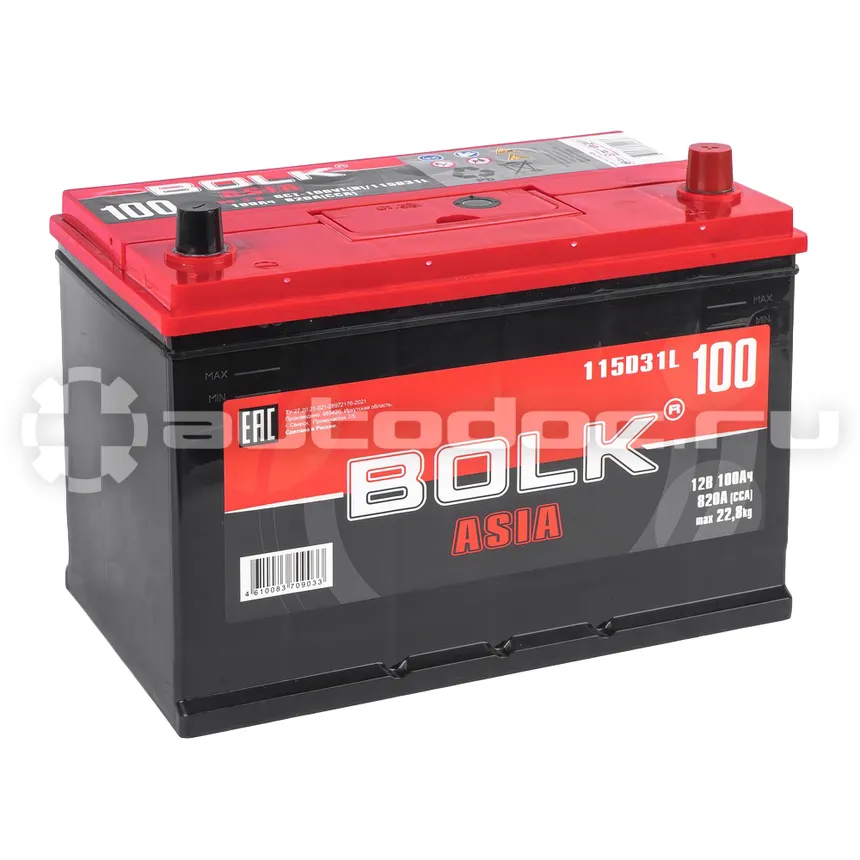 BOLK Аккумулятор ASIA 100 А/ч обратный R+ 306x175x225 D31 EN 820 А