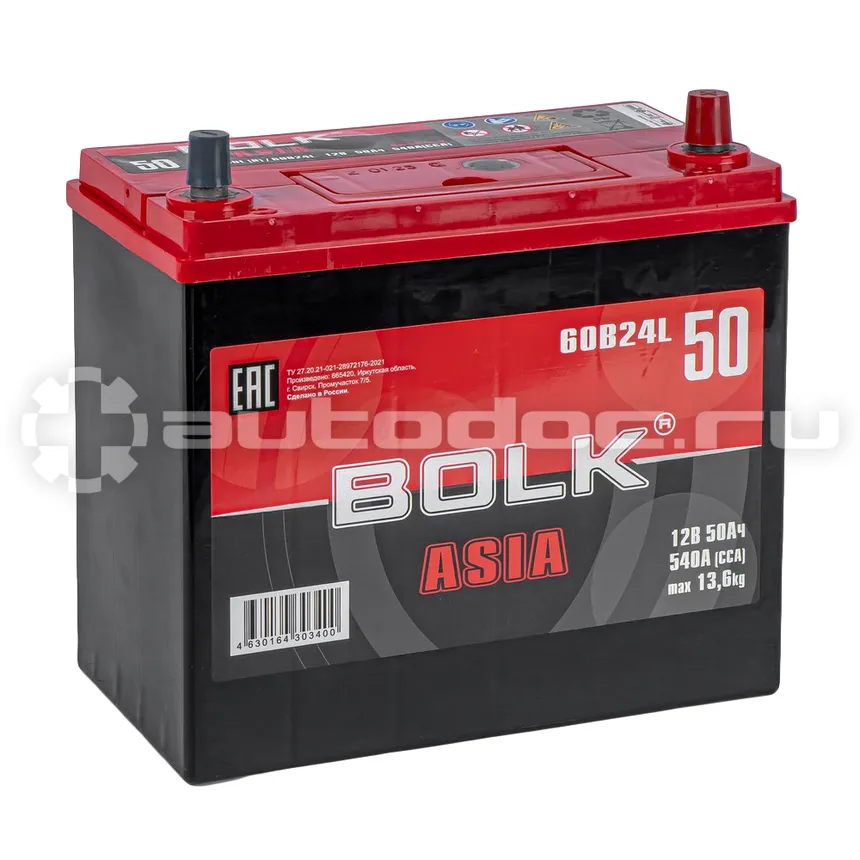 BOLK Аккумулятор ASIA 50 А/ч обратный R+ 238x129x225 B24 EN 540 А