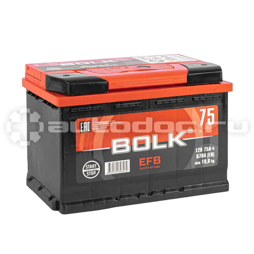 BOLK Аккумулятор EFB Stop&Go 75 А/ч обратный R+ 278x175x190 L3 EN 670 А
