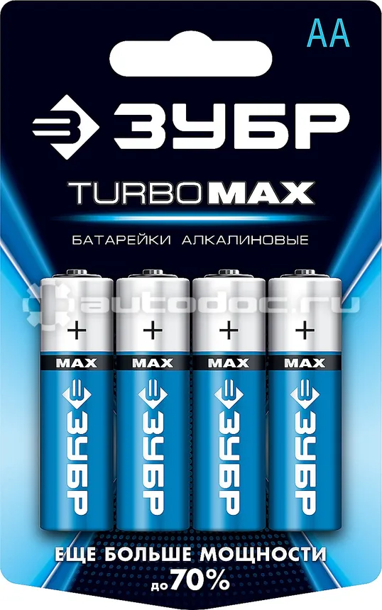 ЗУБР Щелочная батарейка 1.5 В, тип АА, 4 шт, Turbo-MAX