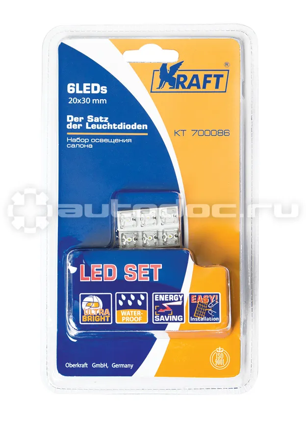 KRAFT Светодиодный набор освещения салона и подсветки номера 6LEDs 20x30mm