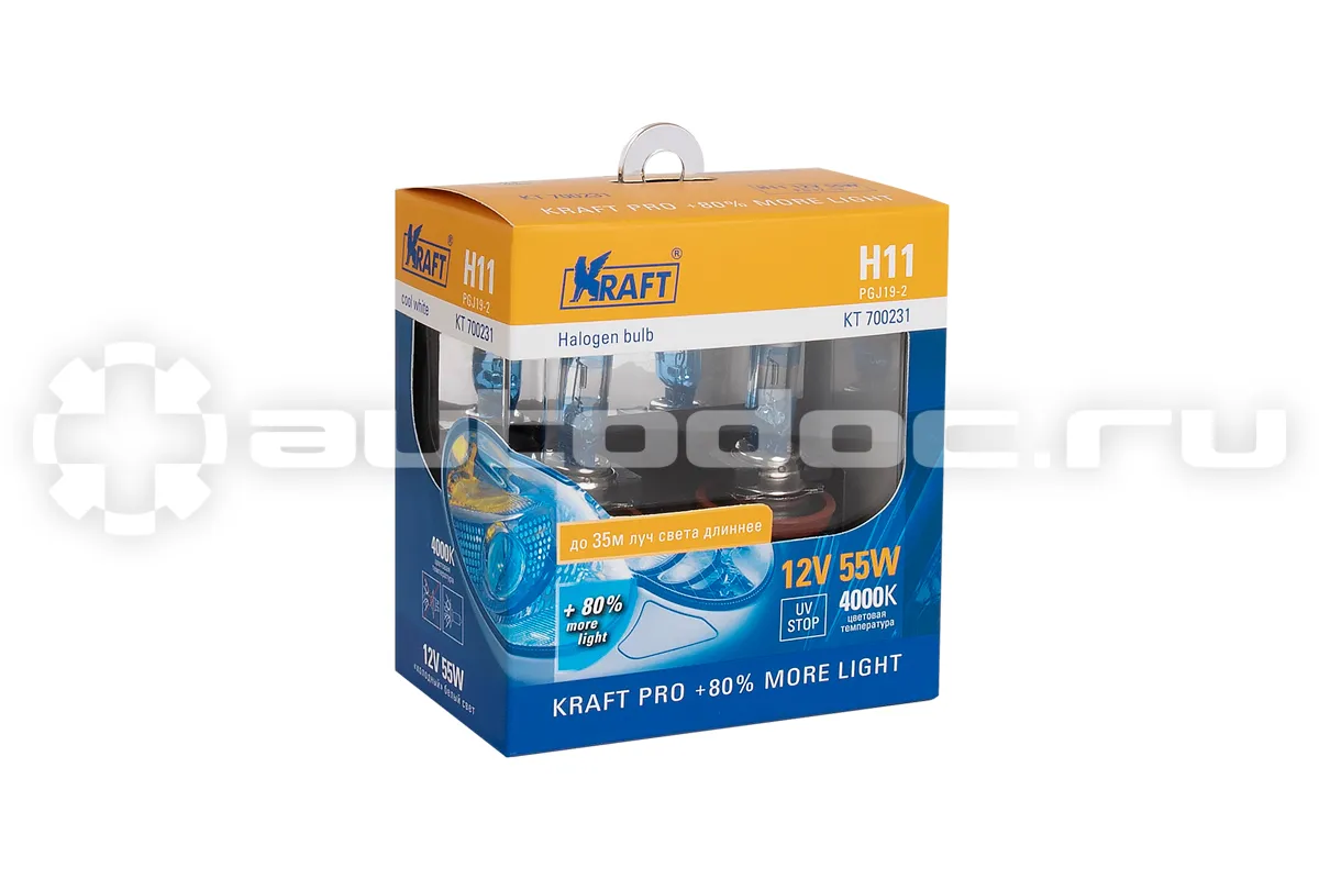 KRAFT Лампы H11 12v 55w (PGJ19-2) Pro +80% more light