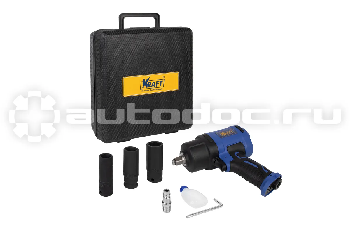 KRAFT Гайковерт пневматический ударный 1/2"DR 1450 Нм, в кейсе с головками, PRO