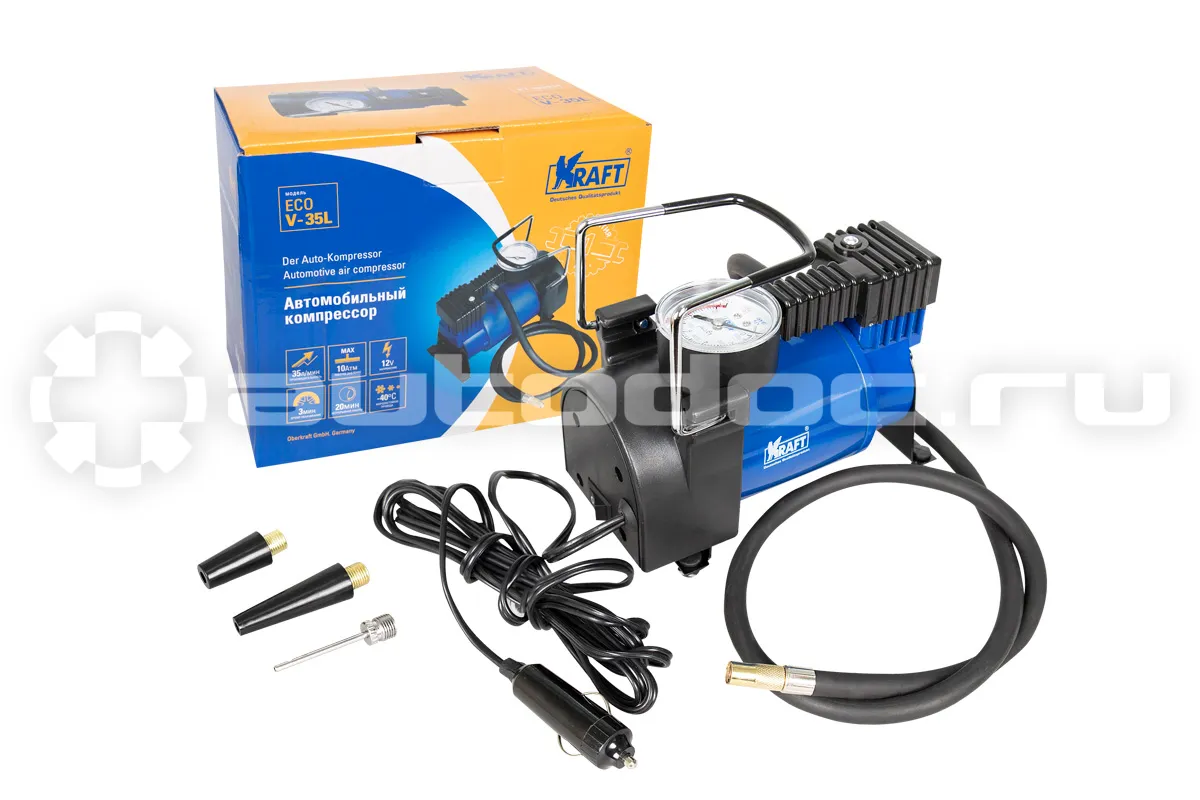 KRAFT Компрессор ECO V-35L, 35 л | мин в сумке, 3 насадки