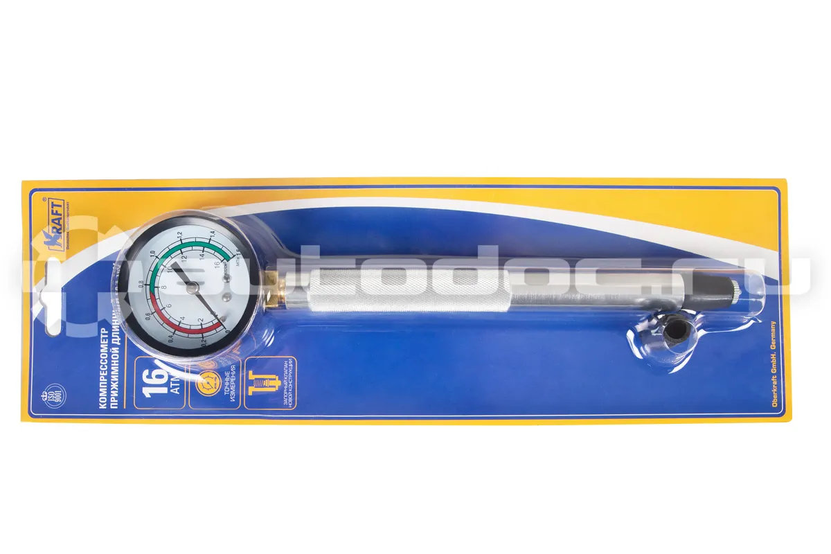 KRAFT Компрессометр 16 Атм., прижимной,удлиненный ГАЗ 406 дв. 16V