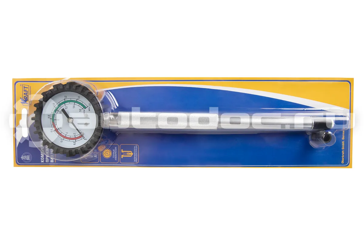 KRAFT Компрессометр 16 Атм., прижимной, удлиненный ВАЗ 2110-12, 16V