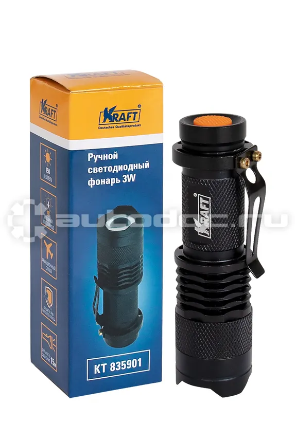 KRAFT Фонарь ручной светодиодный,LED ,3W