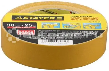 STAYER Лента клейкая двухсторонняя на тканевой основе Profi 1217-38-25, 38мм х 25м