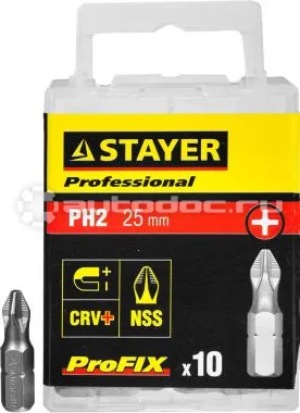 STAYER Биты "PROFESSIONAL" ProFix Phillips, тип хвостовика C 1 | 4", № 2, L=25мм, 10шт