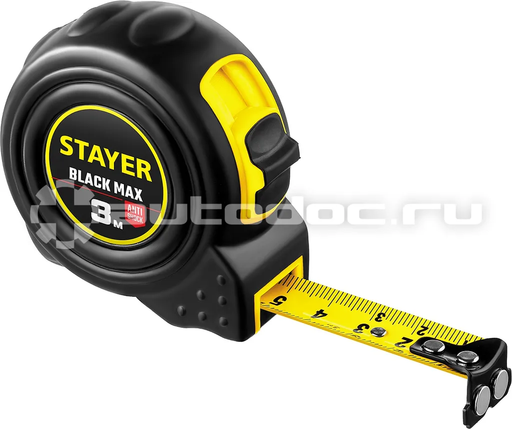STAYER BlackMax 3м  |  16мм рулетка в ударостойком полностью обрезиненном корпусе и двумя фиксаторами