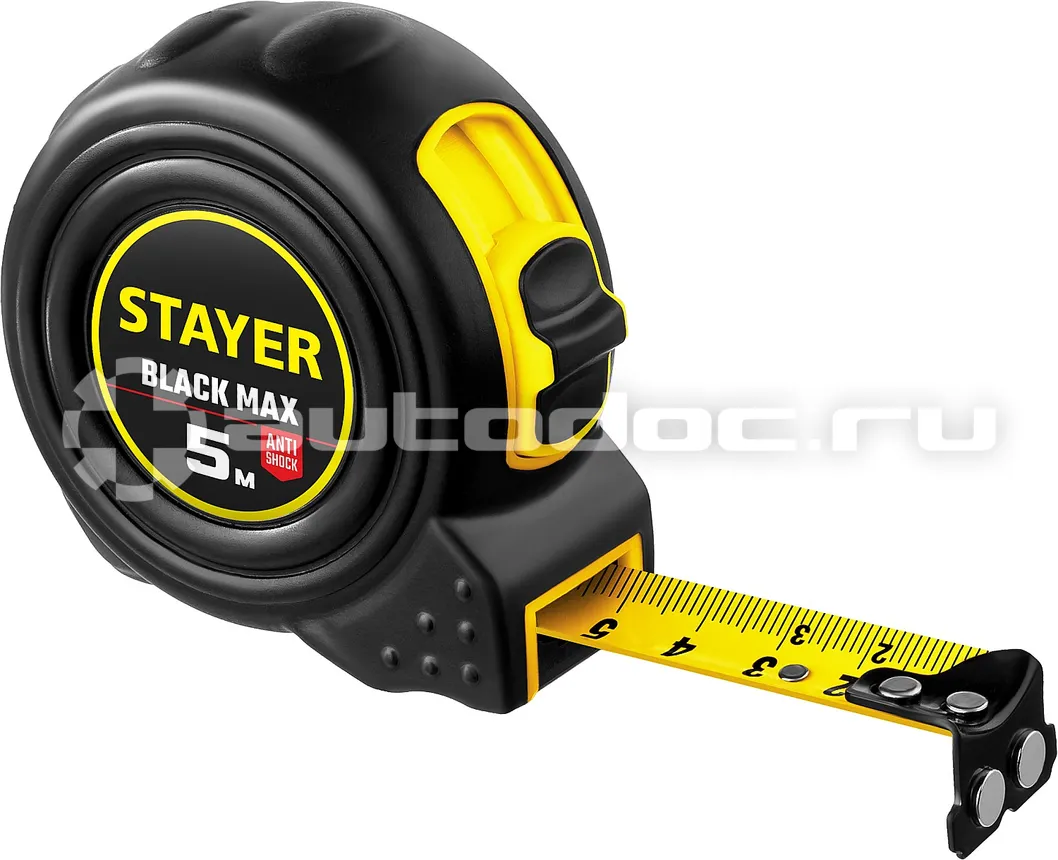 STAYER BlackMax 5м  |  19мм рулетка в ударостойком полностью обрезиненном корпусе и двумя фиксаторами