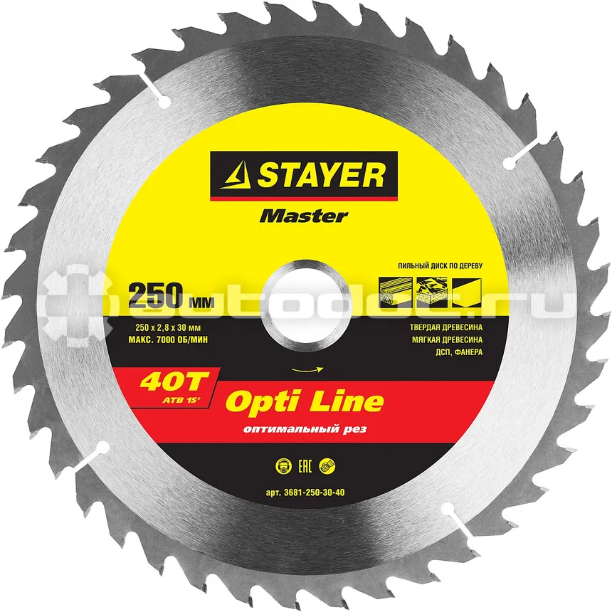 STAYER 3681-250-30-40 Диск пильный