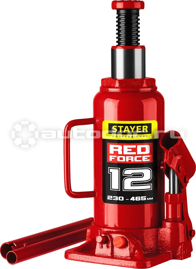 STAYER Домкрат гидравлический бутылочный "RED FORCE", 12т, 230-465 мм