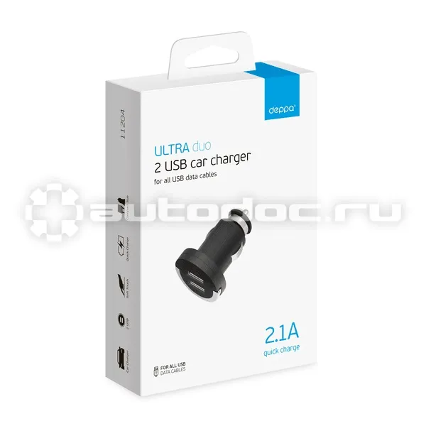DEPPA Адаптер АЗУ 2 USB 2.1А
