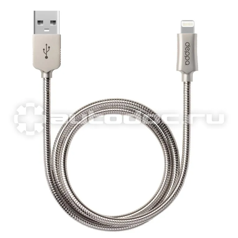 DEPPA Дата-кабель Metal USB - 8-pin для Apple, алюминий MFI, 1.2 м, стальной