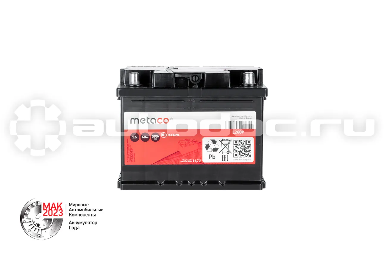 METACO Аккумулятор 60Ач, 590А 242х175х190 (R) (обр. полярнось)