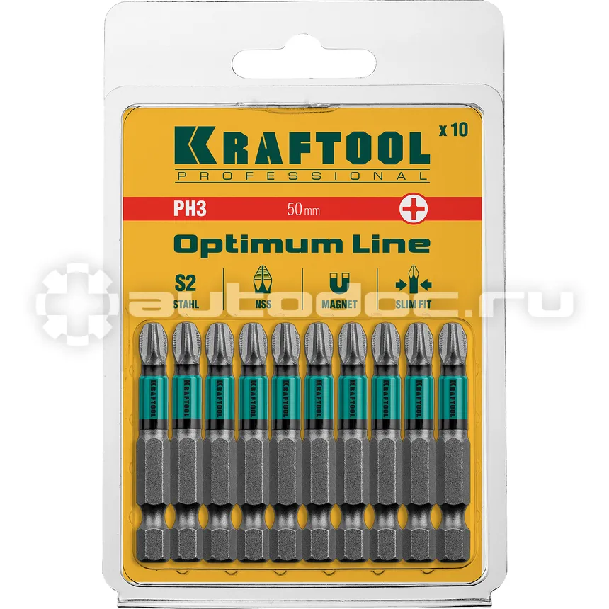 KRAFTOOL Биты Optimum Line, PH3, 50 мм, тип хвостовика E 1 | 4"