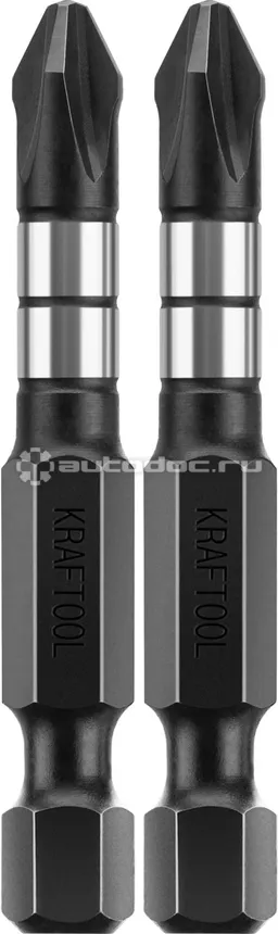 KRAFTOOL Биты Impact Pro, Philips, тип хвостовика E 1 | 4", PH2, 50мм, 2шт, на карточке