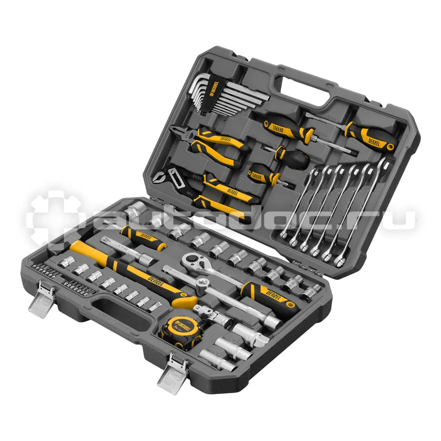 DENZEL Набор инструментов, 1/2", 1/4", CrV, S2, пластиковый кейс, 64 предмета