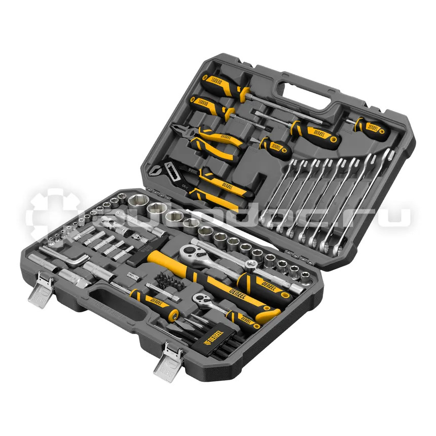 DENZEL Набор инструментов, 1/2", 1/4", CrV, S2, пластиковый кейс, 84 предмета