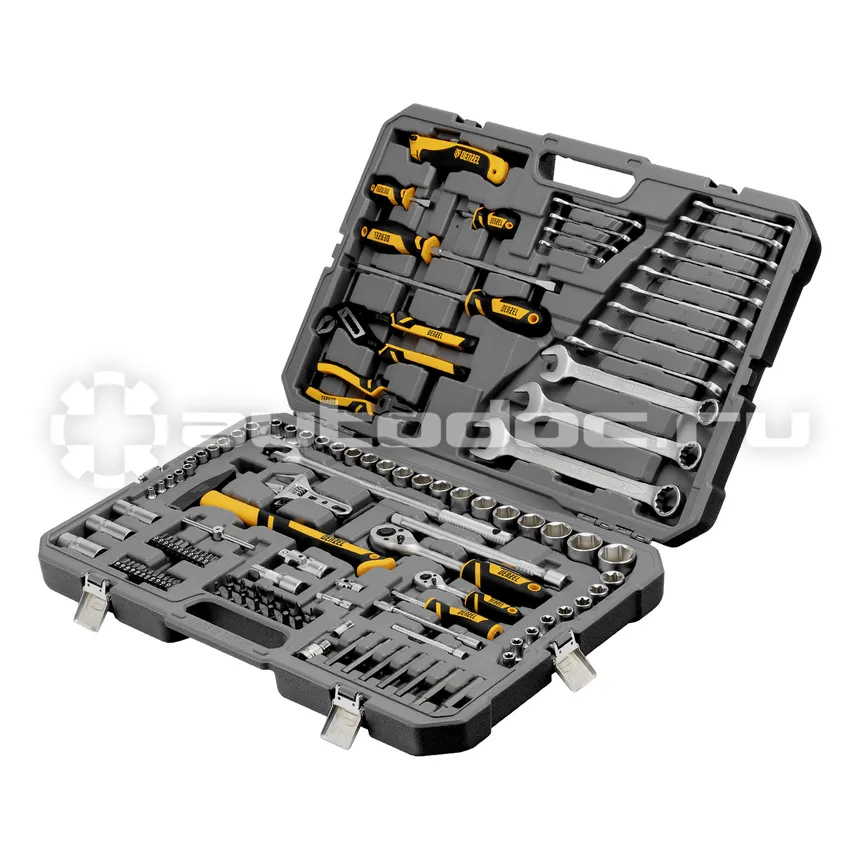 DENZEL Набор инструментов, 1/2", 1/4", CrV, S2, пластиковый кейс, 122 предмета