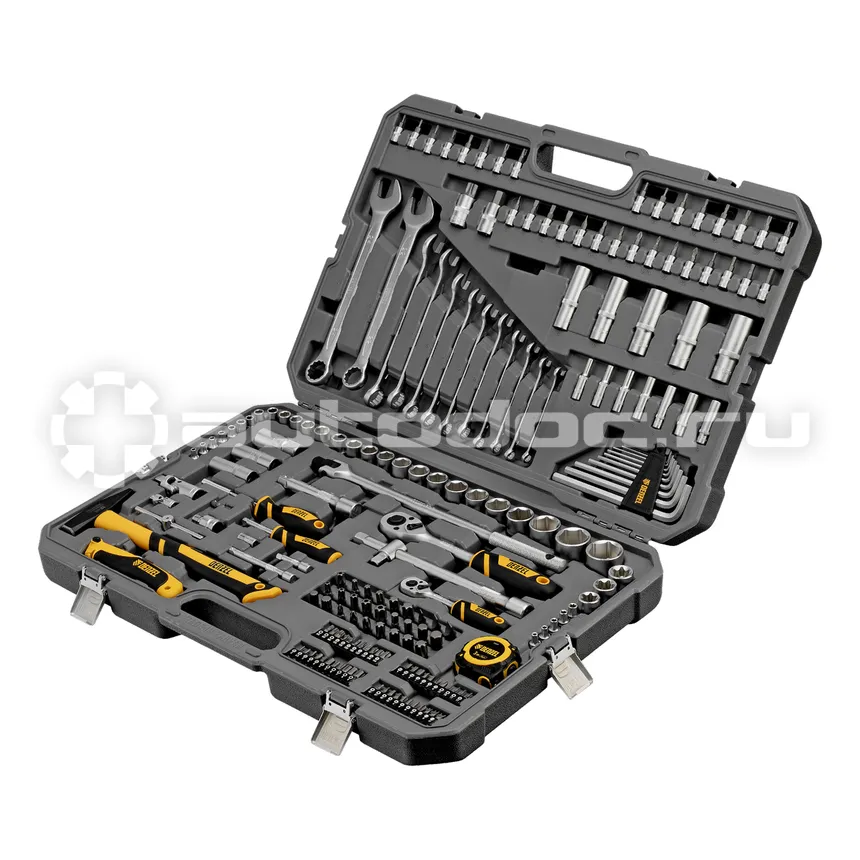DENZEL Набор инструментов, 1/2", 1/4", CrV, S2, пластиковый кейс, 194 предмета