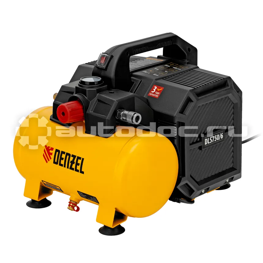DENZEL Компрессор DLS750/6 безмасляный малошумный 750 Вт, 140 л/мин,ресивер 6 л